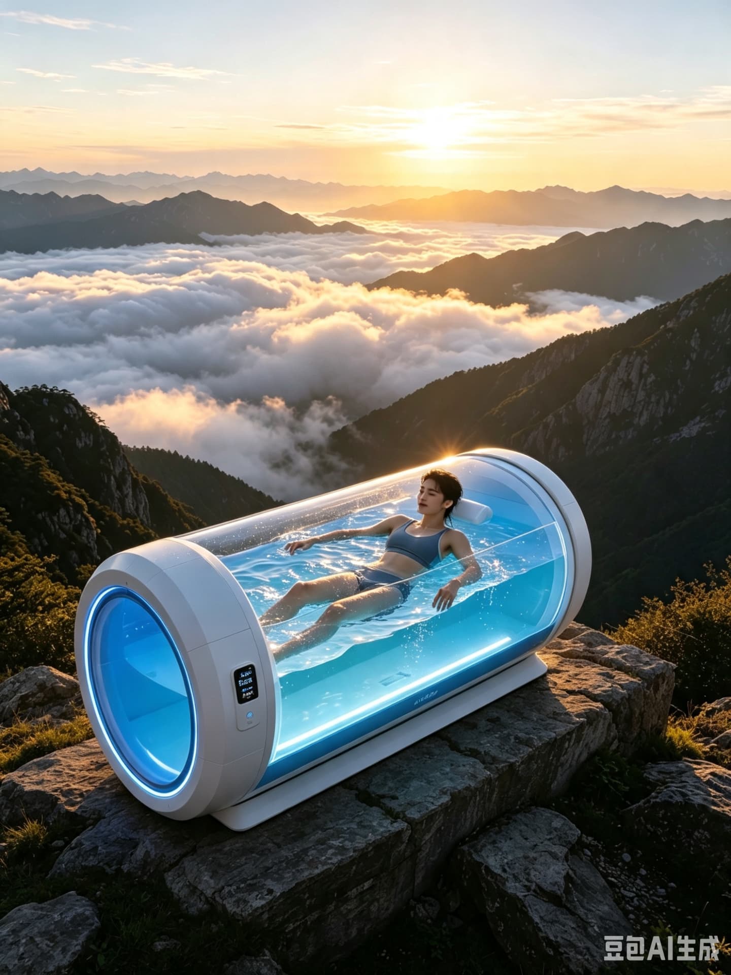 山顶户外场景中的胶囊泳池